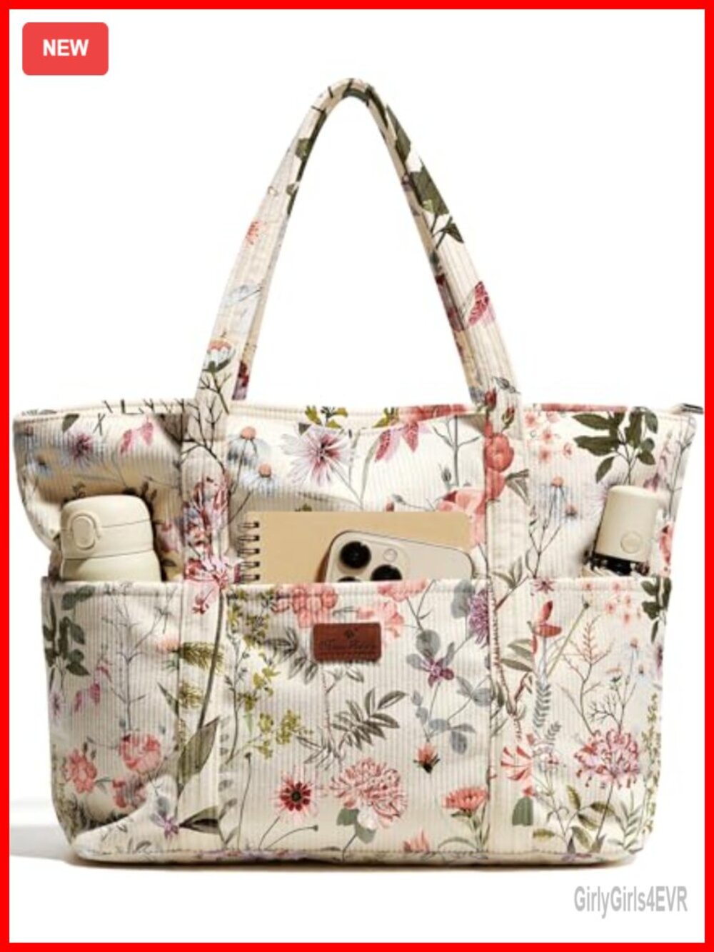 Corduroy Tote Bag Shoulder Purse with Pearl Cotton Lining